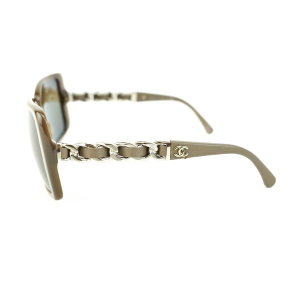 CHANEL "Chain": Taupe Leather CC Sunglasses (kt) - Picture 2 of 10